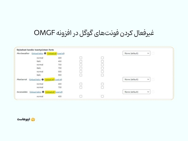 تنظیمات غیرفعال کردن فونت گوگل در افزونه OMGF