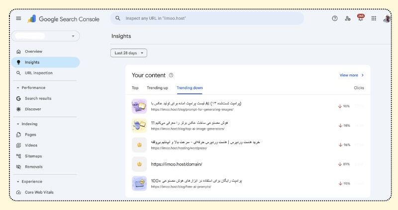 بخش Your content در گزارش اینسایت سرچ کنسول