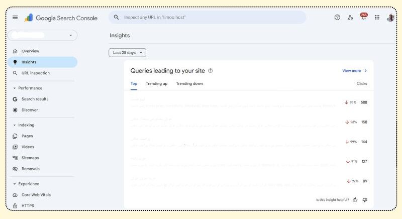 بخش Queries leading to your site در اینسایت سرچ کنسول
