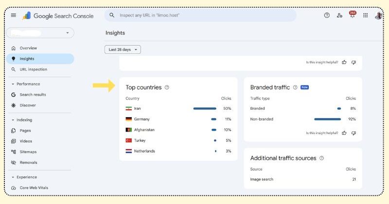 بخش Top countries در سرچ کنسول