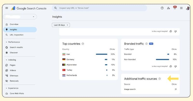 بخش Additional traffic sources در سرچ کنسول