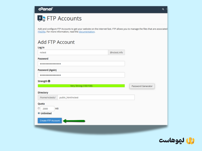 ساخت اکانت FTP در سی‌پنل
