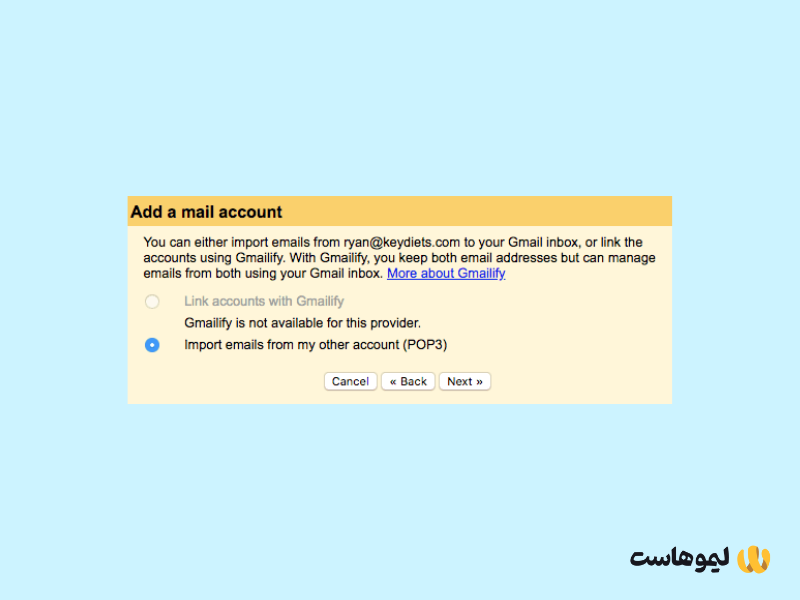 گزینه "Import emails from my other account (POP3)" را تیک بزنید.