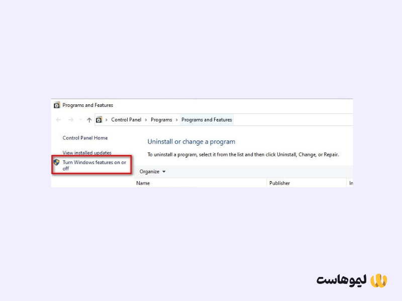 پنجره Programs and Features