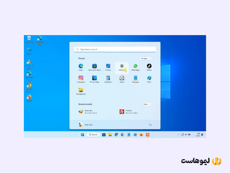 روی آیکون Start در پایین تسک‌بار سیستم‌تان کلیک کنید و گزینه 'Settings' را انتخاب کنید.