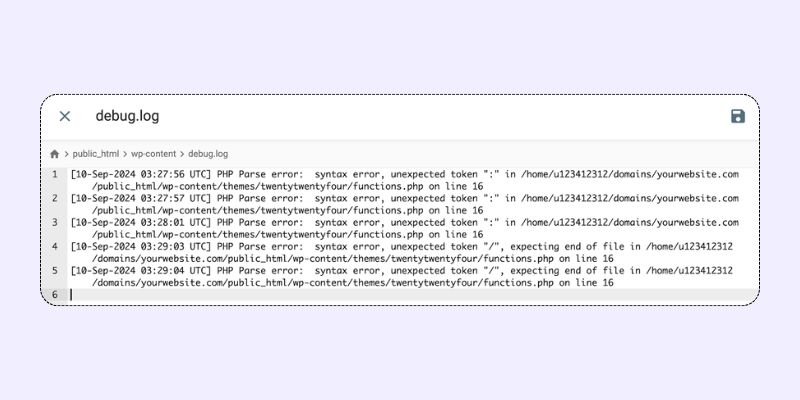 محتویات داخل debug log