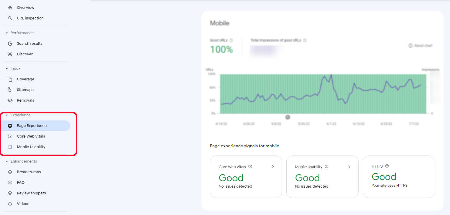 page experience در سرچ کنسول